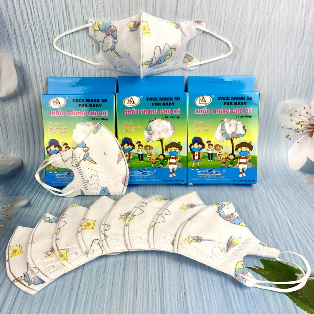 Khẩu Trang IN HÌNH cho bé 5D KIDS FAMAPRO hộp 10 cái 3 lớp kháng khuẩn