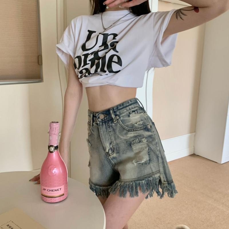 IELGYQuần Short denim Lưng Cao Dáng Rộng Phong Cách Thời Trang Mỹ Dành Cho Nữ