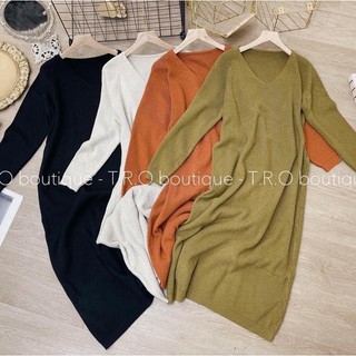 Đầm dáng suông len cổ tim