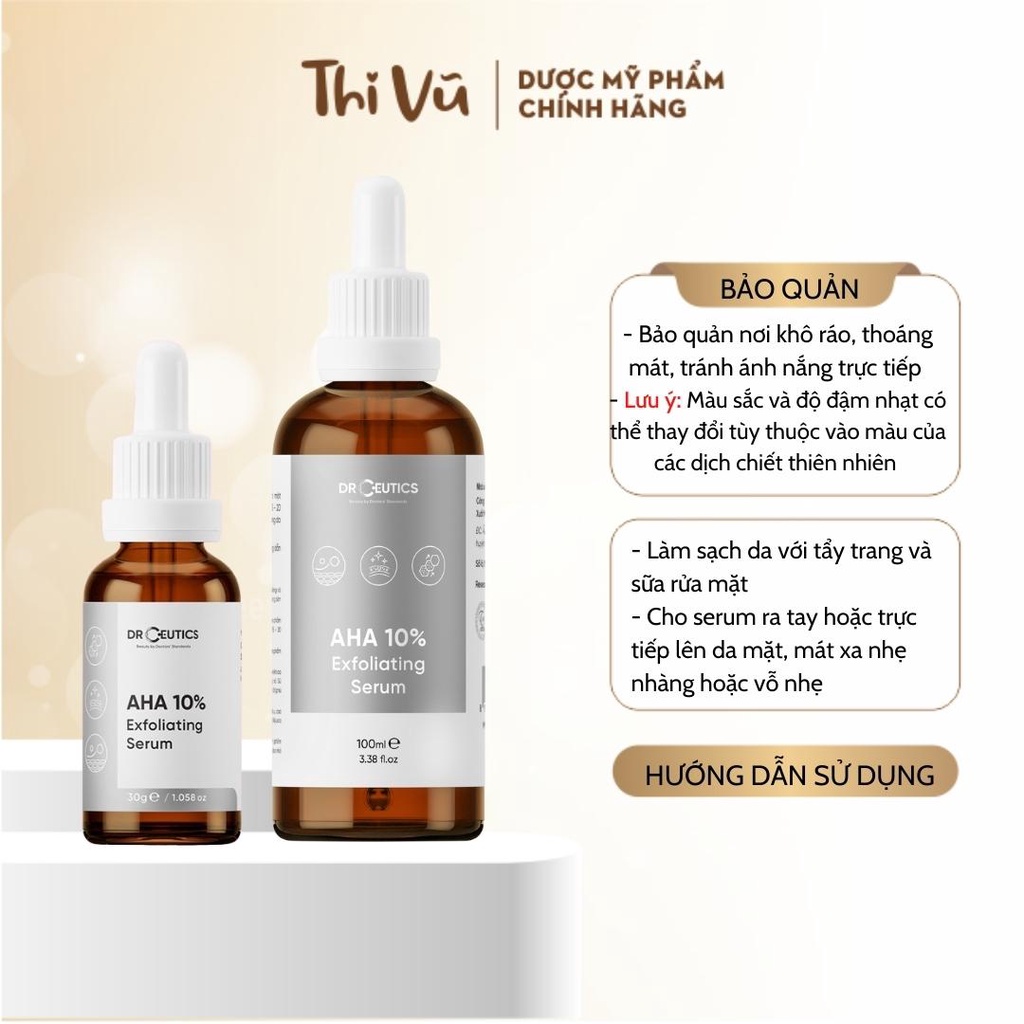 Tinh chất Serum AHA DrCeutics Tẩy Da Chết Làm Sáng Và Giảm Lão Hóa Da AHA 10% Exfoliating 30ml