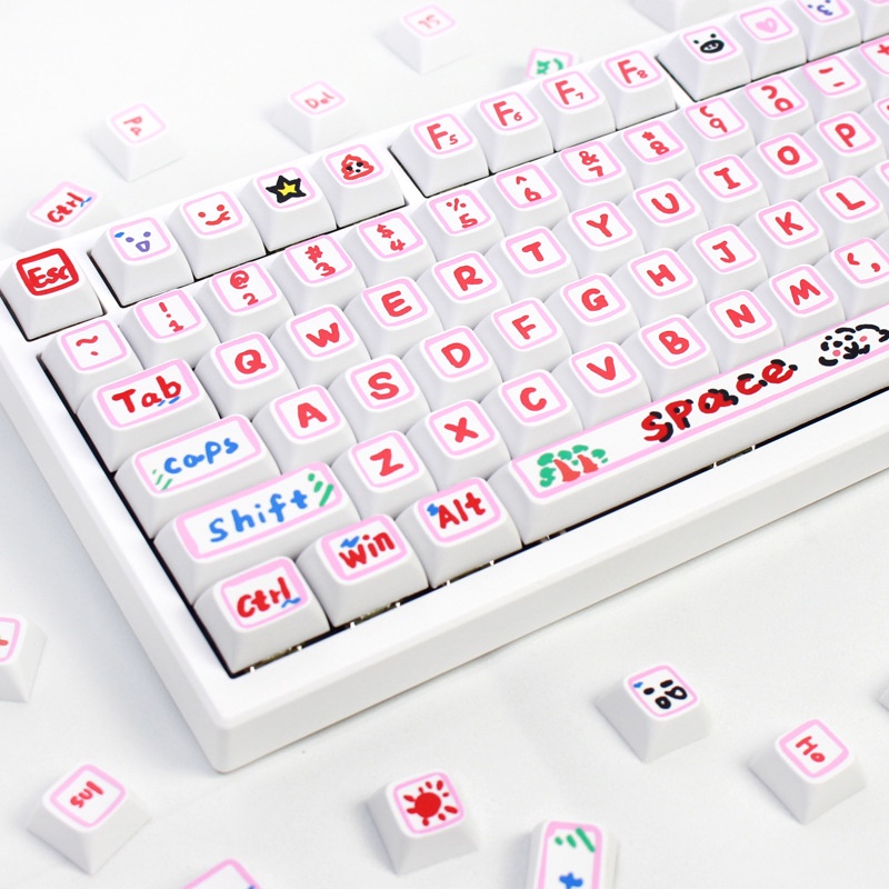 Watercolor Pen Keycaps XDA Profile Vẽ Tay Hoạt Hình PBT Dye Sub Bàn phím cơ Keycap
