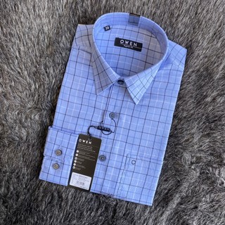 OWEN - Áo sơ mi dài tay Owen REGULAR FIT chất SỢI TRE kẻ ca rô xanh 221073