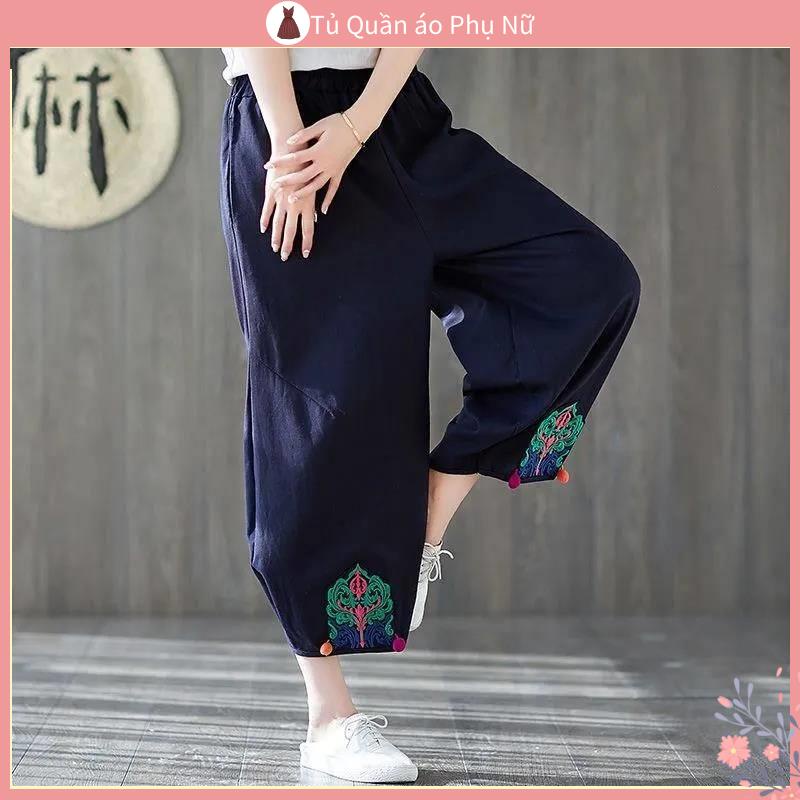 Quần Dài Tới Mắt Cá Chân Eo Co Giãn Thêu Họa Tiết Dân Tộc Phong Cách Cổ Điển Thời Trang Xuân Hè Hàng Mới Dành Cho Bạn Nữ 666