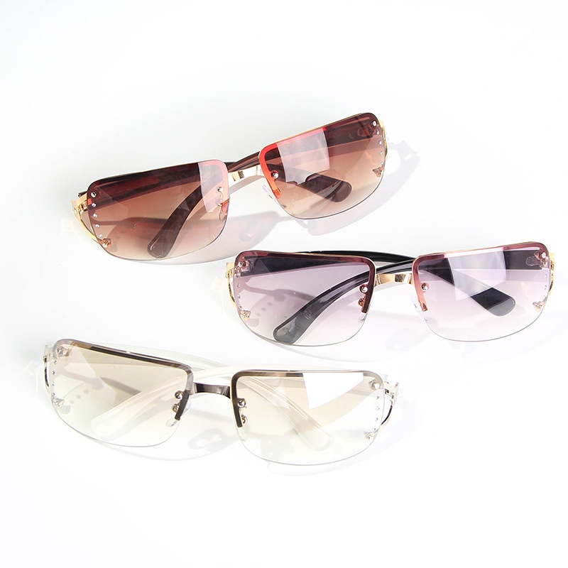 Kính Mát Tròng Vuông Không Viền Đính Đá Y2K Thời Trang Cho Nữ