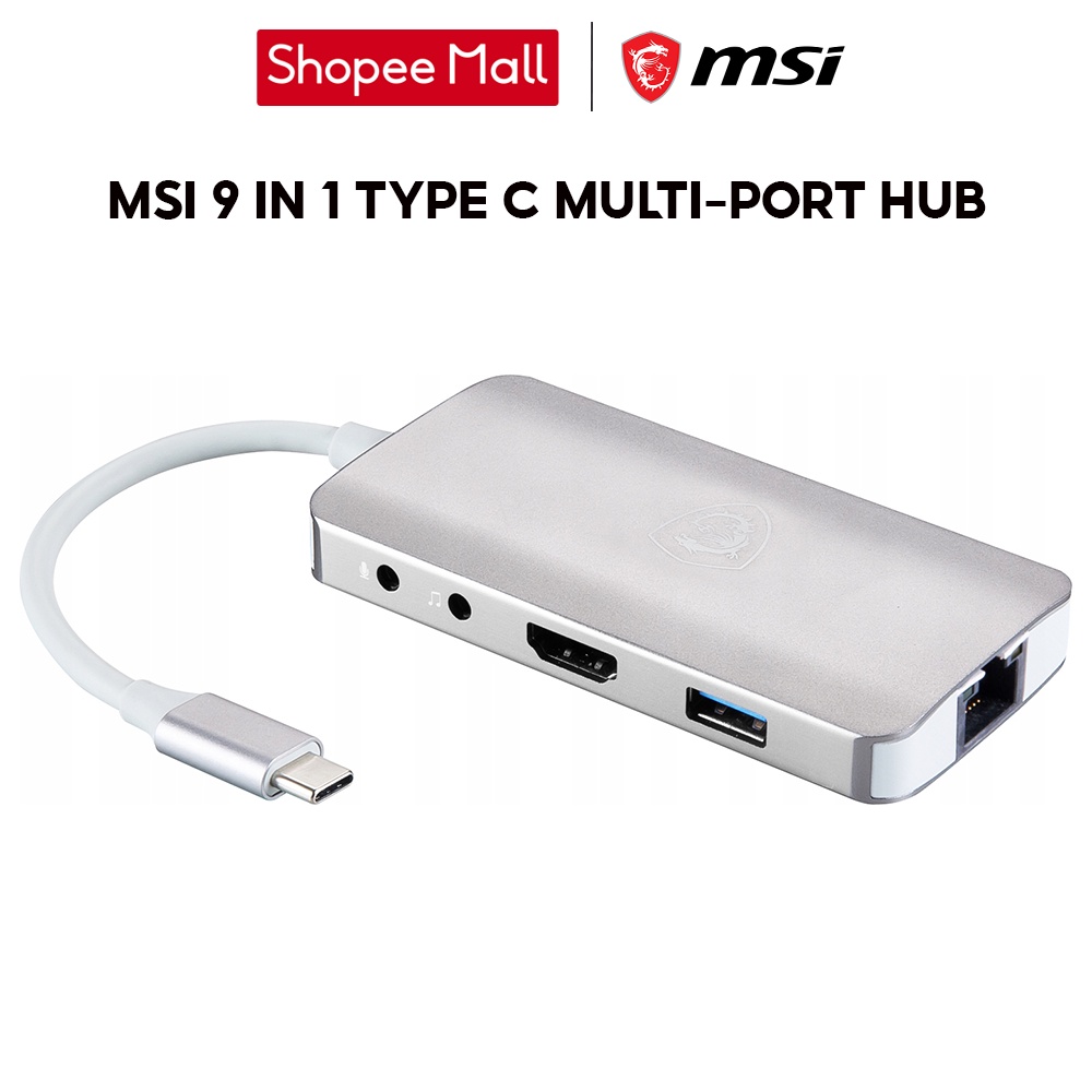 Thiết bị mở rộng cổng kết nối MSI 9 in 1 Type C Multi-port Hub S53-0400210-V33 màu xám