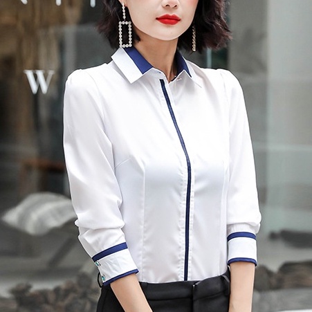 Áo Sơ Mi Tay Dài Màu Hồng / Xanh Dương Cỡ Lớn Thời Trang Công Sở Thanh Lịch Cho Nữ