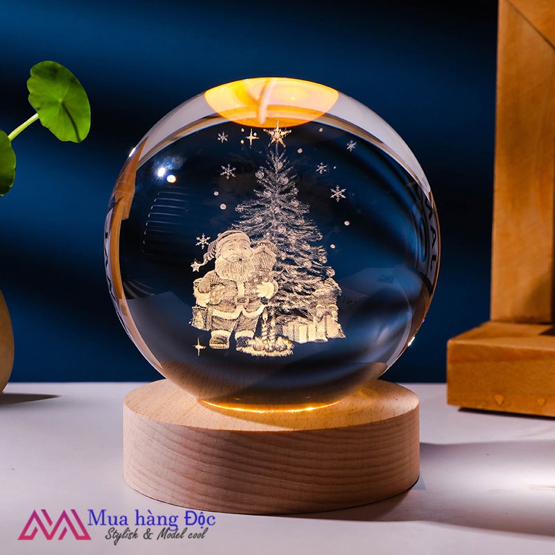 Bộ Quà Tặng Giáng Sinh 2023 Quả Cầu Pha Lê 3D LED Ông Già Noen Mẫu 4