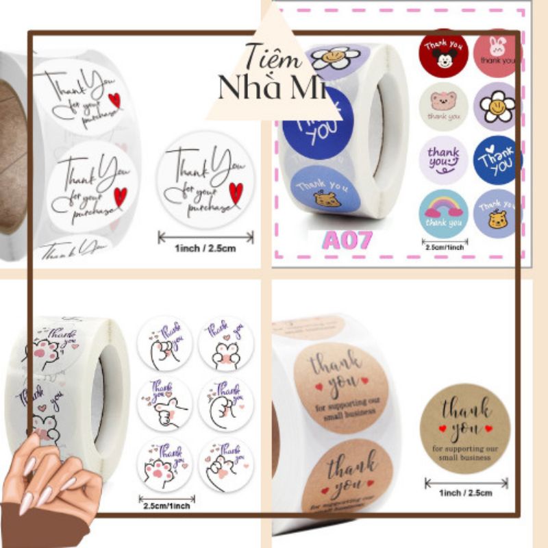500 cái Tem Thank You tròn nhỏ dạng cuộn