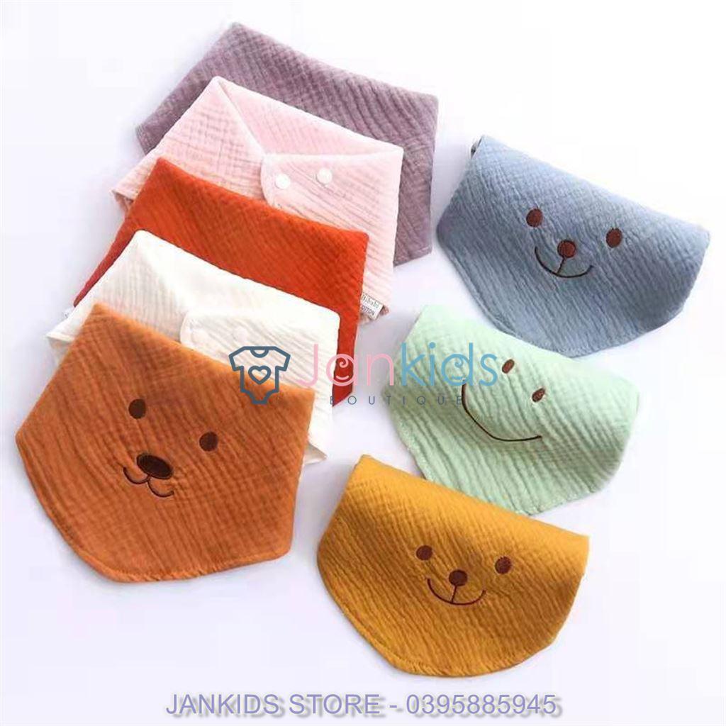 Set 3 chiếc khăn, yếm tam giác xô muslin, có cúc bấm hình mặt cười ROBIBABI cho bé