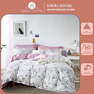 Sét chăn ga gối lụa Tencel 40s, Bộ 5 món ga gối mền cao cấp họa tiết sang trọng thanh lịch