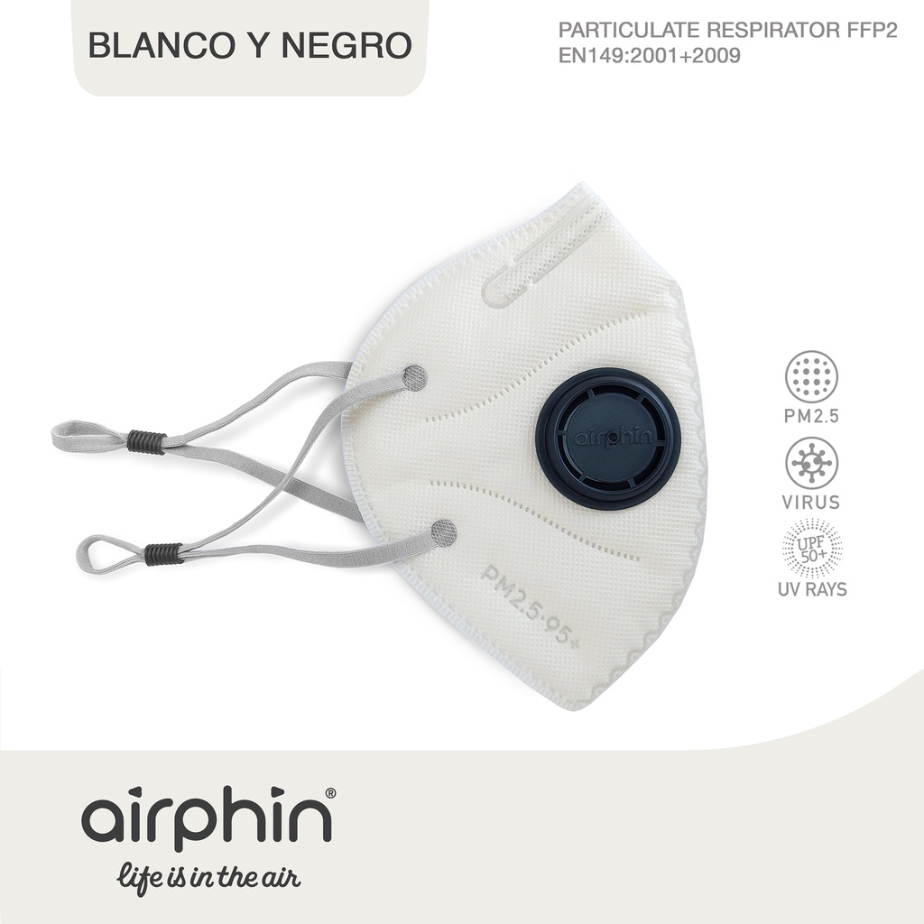 Khẩu trang Airphin FFP2 COMBI Blanco y Negro (Kem van đen) - Size L- 29k/c