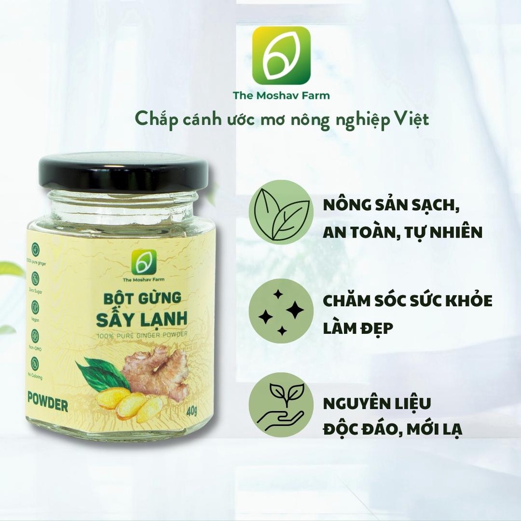 Bột Gừng Sấy Lạnh The Moshav Farm Tăng Cường Hệ Miễn Dịch, Chống Cảm Lạnh, Tốt Tiêu Hoá, Hỗ Trợ Giảm Cân 1 Hũ 40 Gram