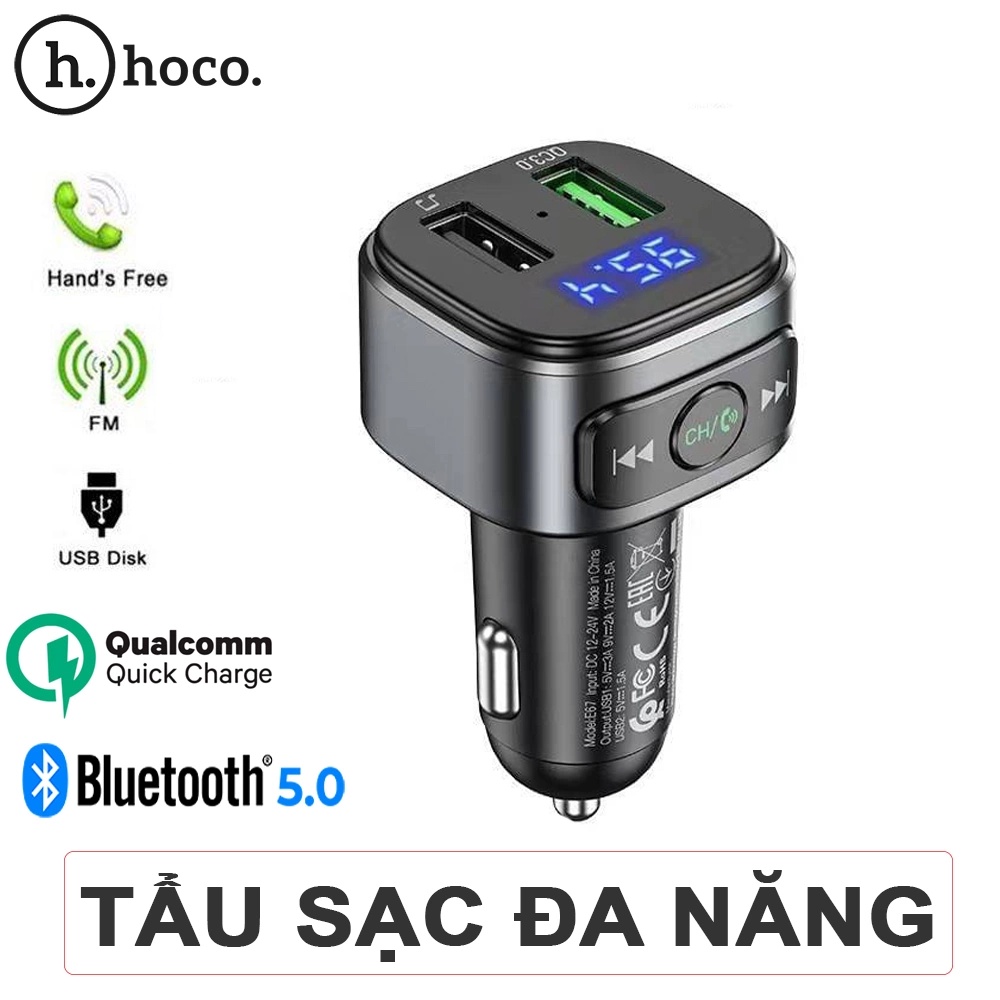 Cóc xe hơi đa năng E67 tích hợp Bluetooth+ khe cắm thẻ+FM Sạc Nhanh 18W, Bluetooth 5.0, USB, FM