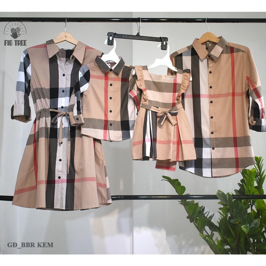 Đồng phục áo sơ mi Gia Đình Fig Tree mẫu bubery kem siêu hót