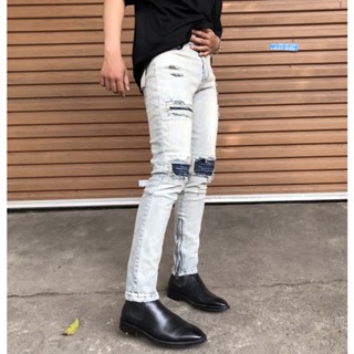  Quần jeans vá gối B040 ,phom skiny vải denim dày dặn 