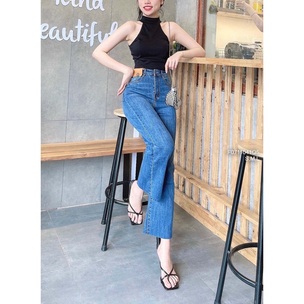 Quần jean ống suông lỡ lưng cao đắp nắp túi da hàng đẹp tôn dáng!