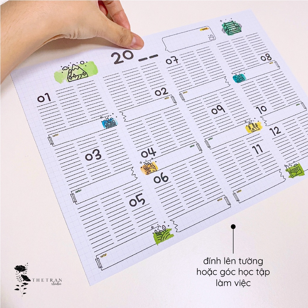 Bộ 5 tờ lịch ghi chú kế hoạch A4 dùng cho tất cả các năm chủ đề rạp xiếc / circus future log / thetranstudio