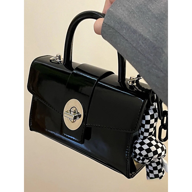 SHIHUI Niche Túi Da Đeo Chéo Một Bên Vai Hình Vuông Nhỏ Màu Đen Thiết Kế Chất Lượng Cao Thời Trang Đi Xe Máy