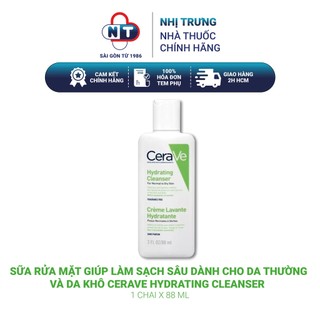 Sữa rửa mặt giúp làm sạch sâu dành cho da thường và da khô CeraVe Hydrating Cleanser 88ML