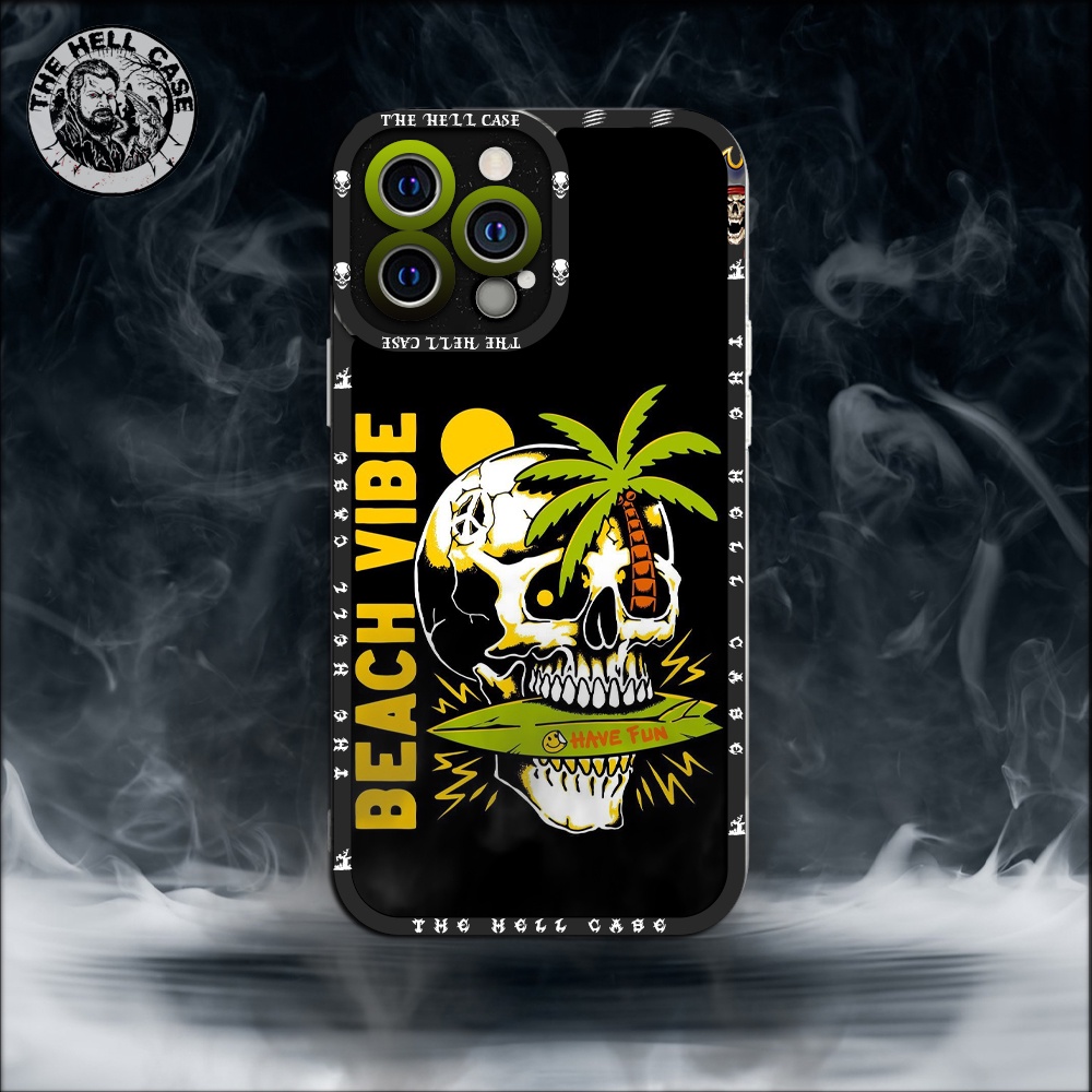 Ốp iphone dẻo cạnh vuông đầu lâu Beach Vibe nền đen TheHellCase bằng nhựa siêu bền đẹp