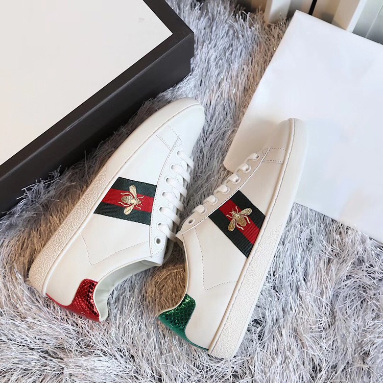 Giày thể thao gu.cci rắn thêu, Sneaker GC Môi love, GC white blue vạch xanh đỏ đế thơm - Hộp Xanh + Thẻ