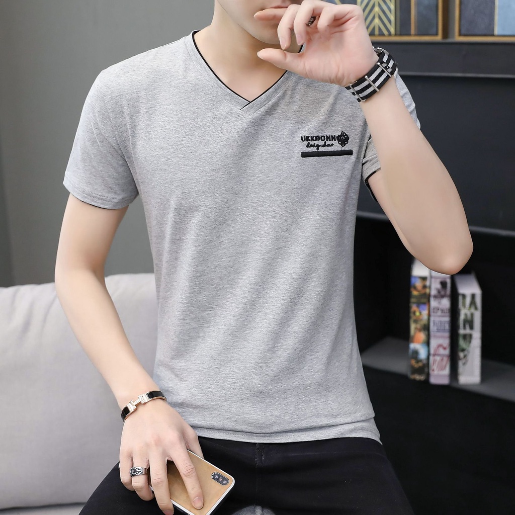 Áo thun nam tay ngắn cổ tim LIVATA dáng basic 5 màu thời trang cá tính trẻ đẹp phong cách áo phông ôm body NA580