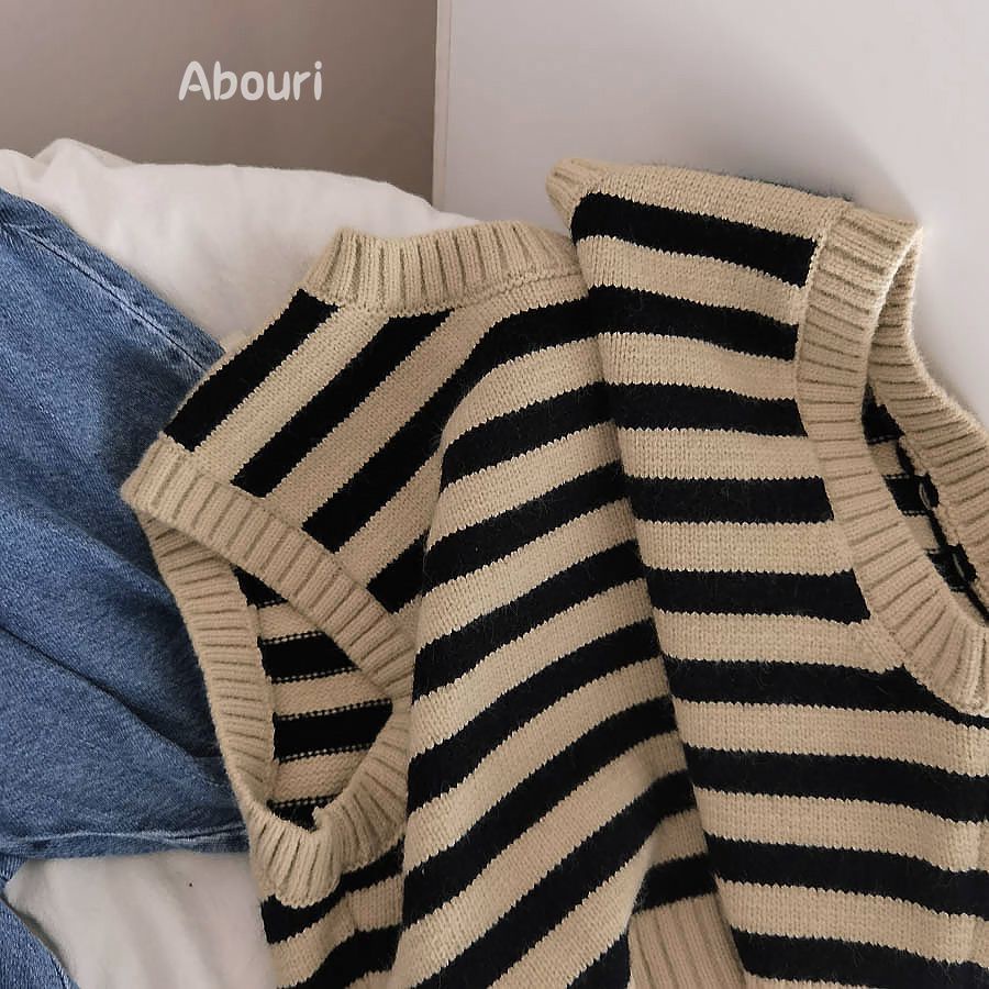 Áo Len Không Tay Cổ Tròn Họa Tiết Kẻ Sọc Phong Cách Hàn Quốc Thời Trang Mùa Thu 2022 Dành Cho Bé Trai Và Bé Gái