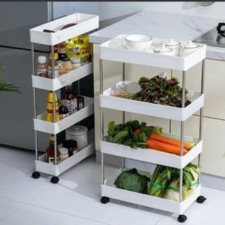 Kệ đựng đồ đa năng 4 tầng có bánh xe khung inox