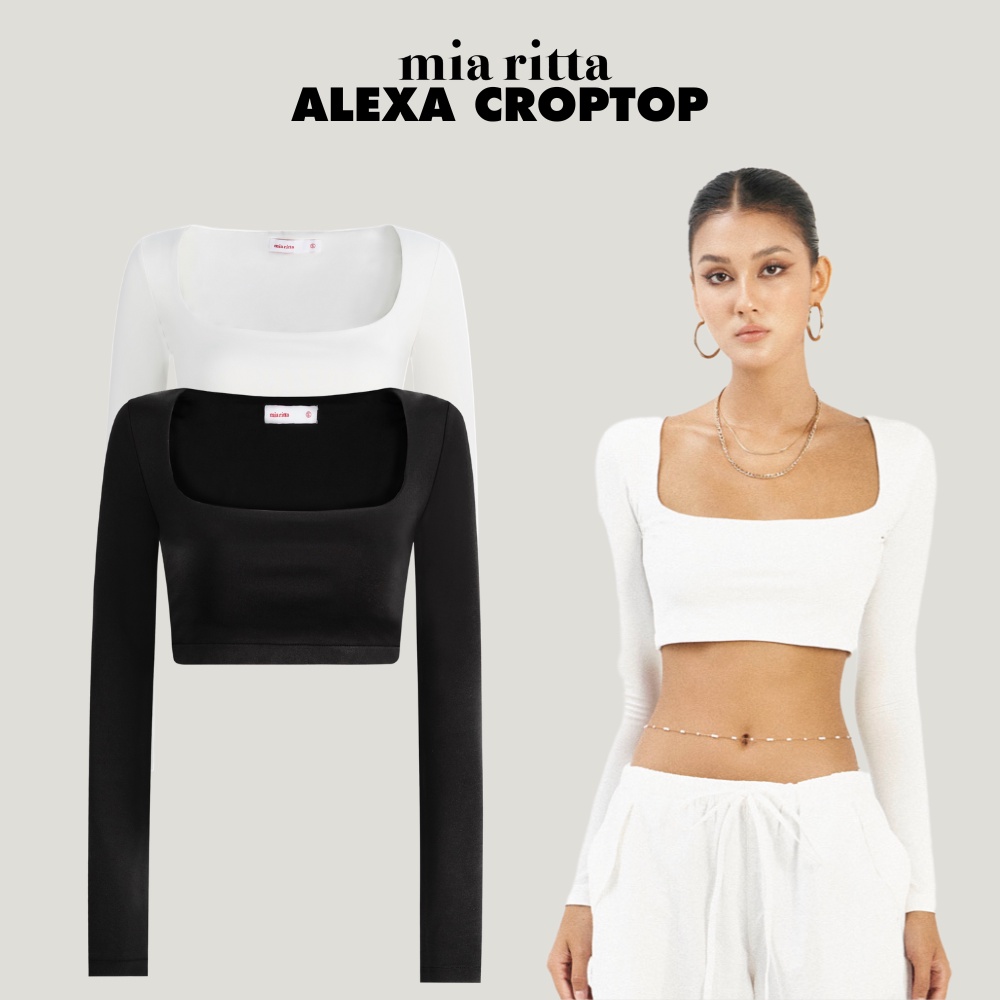 Áo thun trơn Alexa Croptop Mia ritta A2136 áo croptop thun trơn 2 lớp dài tay cổ vuông