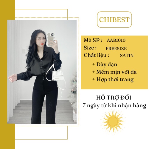 Áo sơmi satin form rộng tay dài phong cách công sở CHIBEST AAB1010
