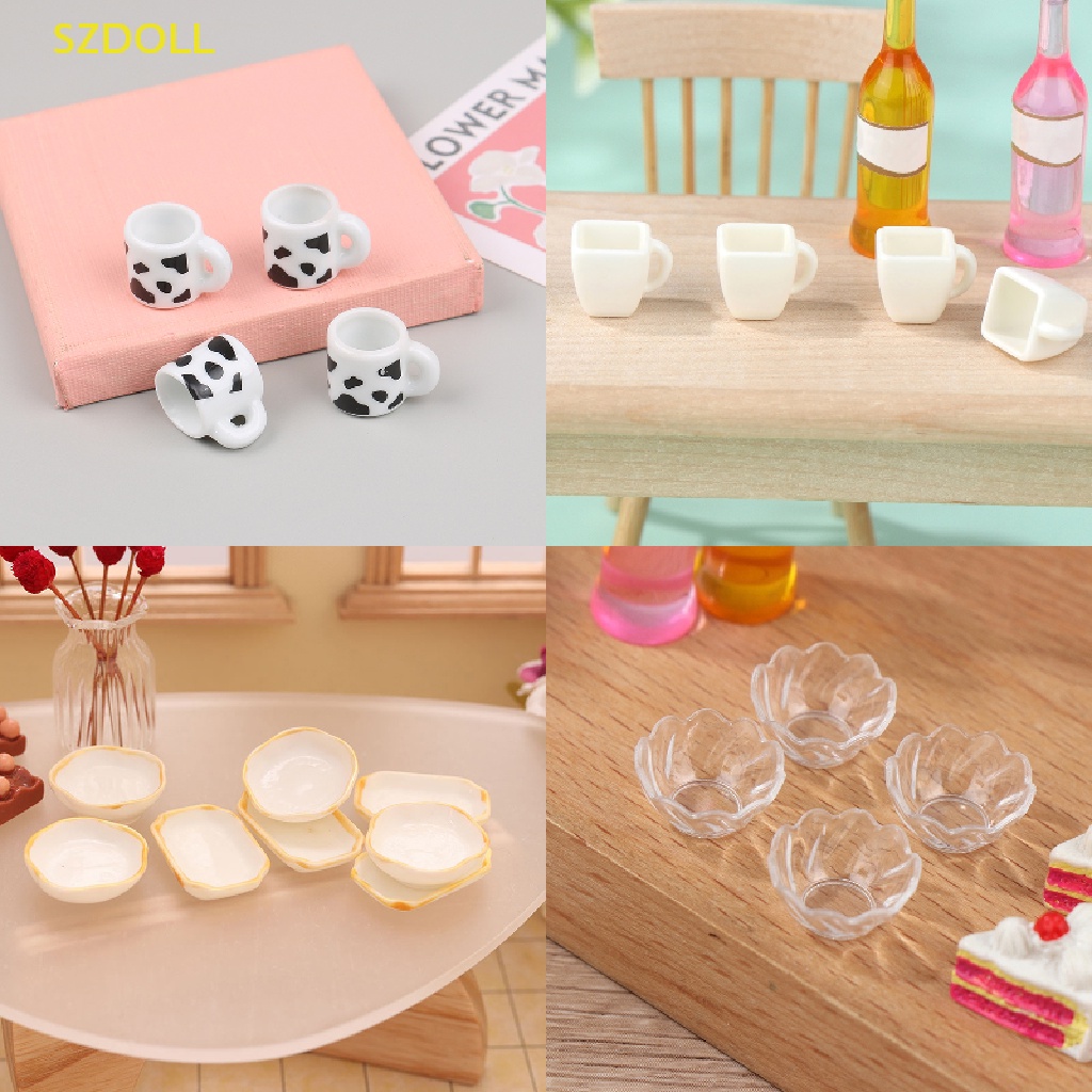 Set 4 / 5 Ấm Trà / Tách Cà Phê / Tách Sữa Thu Nhỏ 1: 12 Dùng Trang Trí Nhà Búp Bê DIY