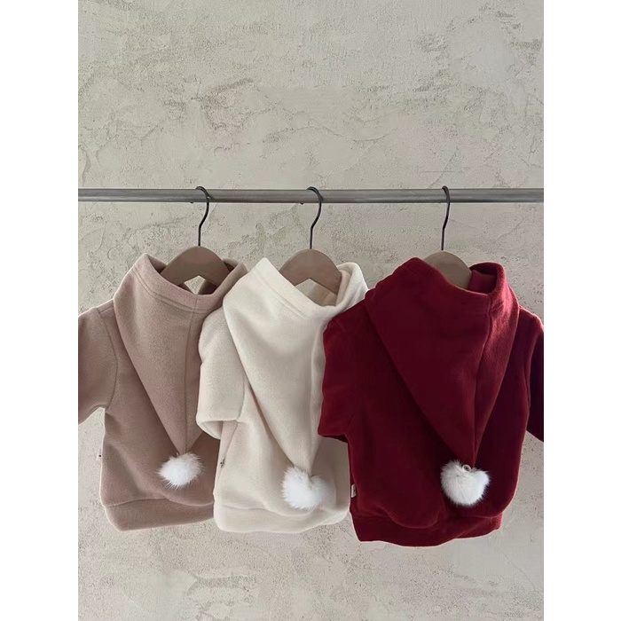 Áo Khoác Len Dày Hai Mặt Có Mũ Trùm Hình Gấu Giáng Sinh Dễ Thương Thời Trang Thu Đông Cho Bé Trai Và Bé Gái