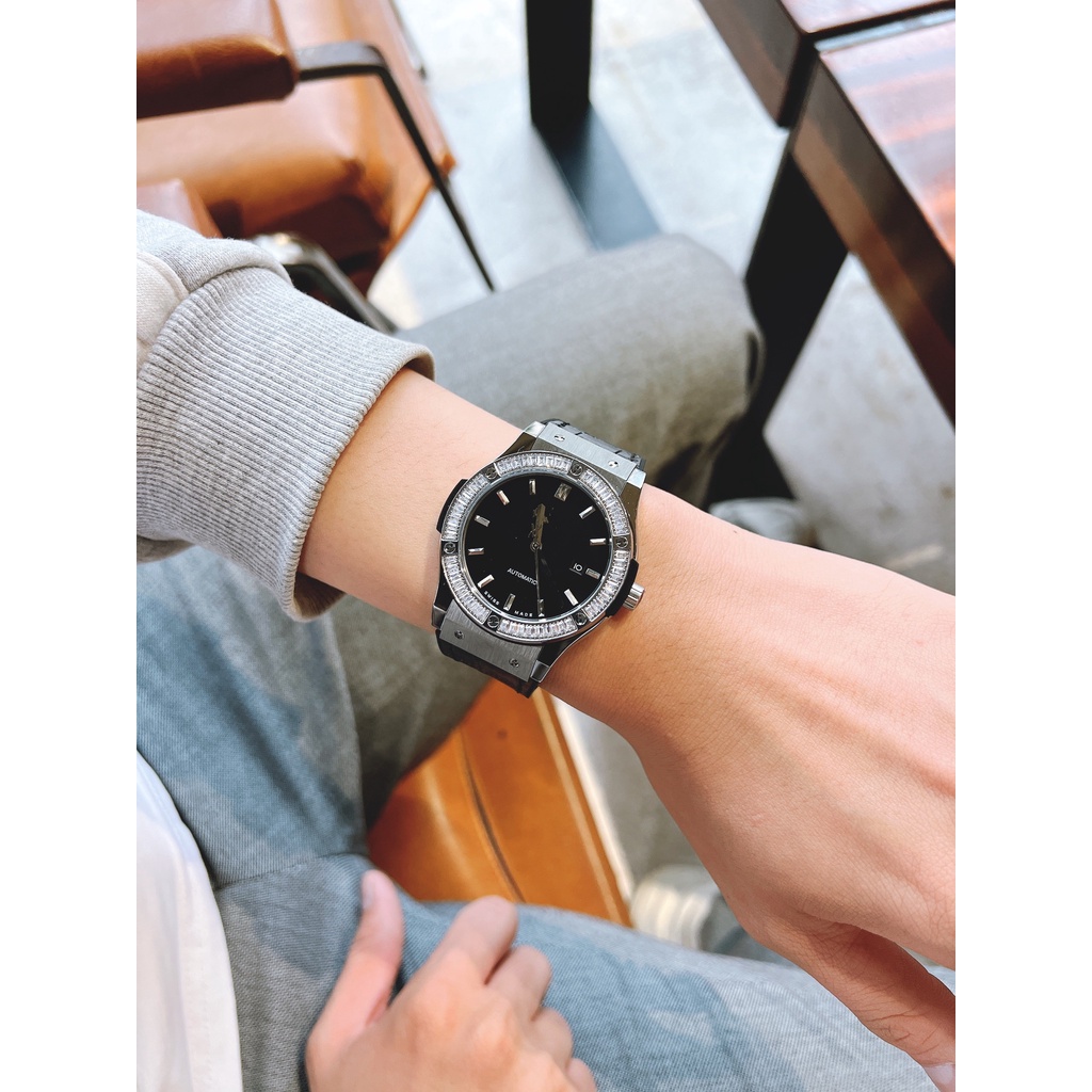 Đồng hồ KINGHUB nam cơ , màu blue , black , grey , size 42mm , đá ống