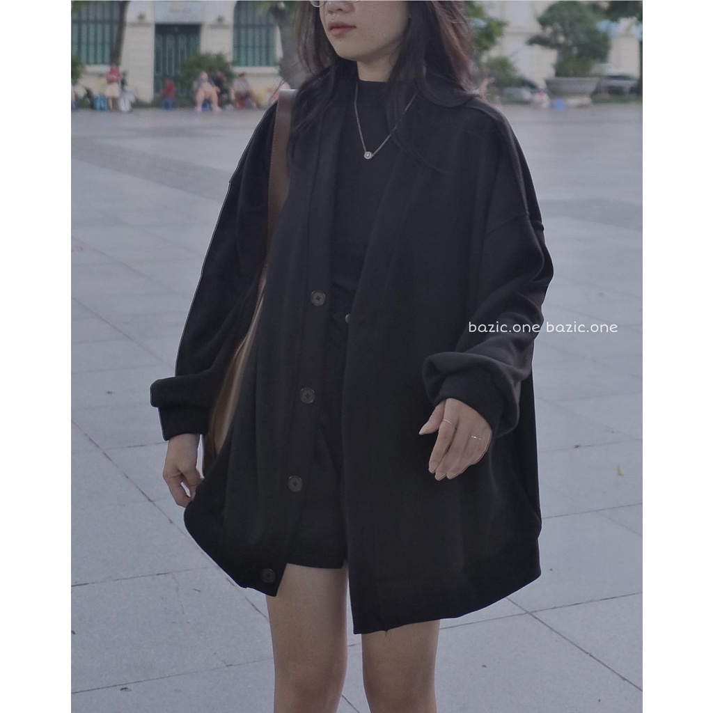 [Sẵn/Ảnh thật] Áo Khoác Cardigan Trơn Chất Nỉ Tăm Dáng Rộng Basic