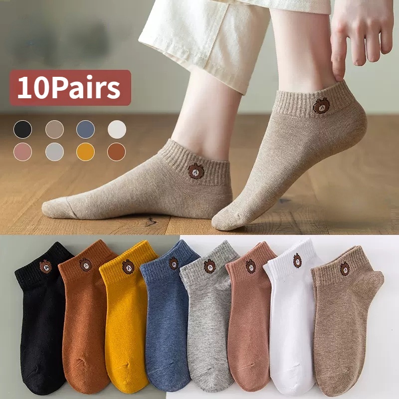 Set 10 Đôi Vớ Cotton Ngắn Họa Tiết Hoạt Hình Dễ Thương Cho Nữ