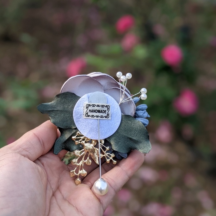 Hoa cài áo handmade ruy băng cách điệu cao cấp