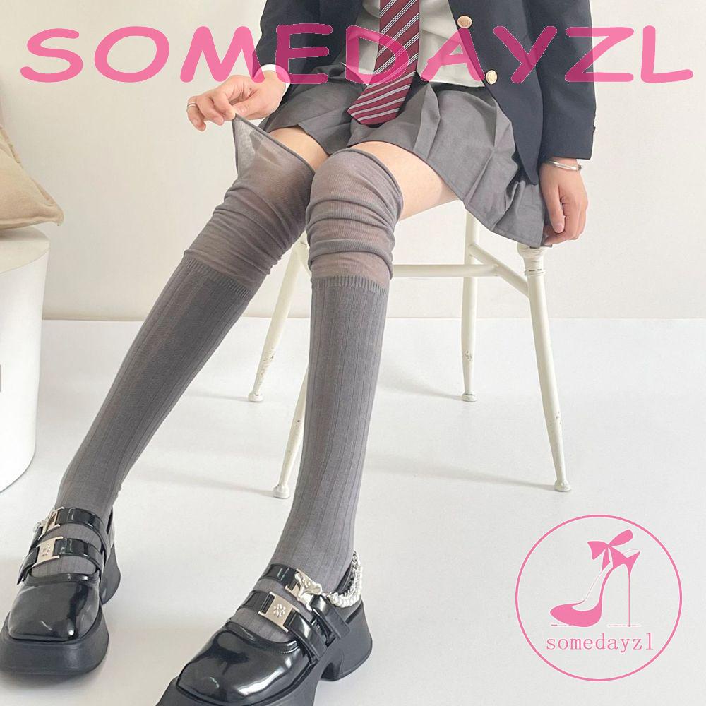 Vớ Cotton Dài Qua Gối Phối Lưới Thiết Kế Đơn Giản Thời Trang Retro