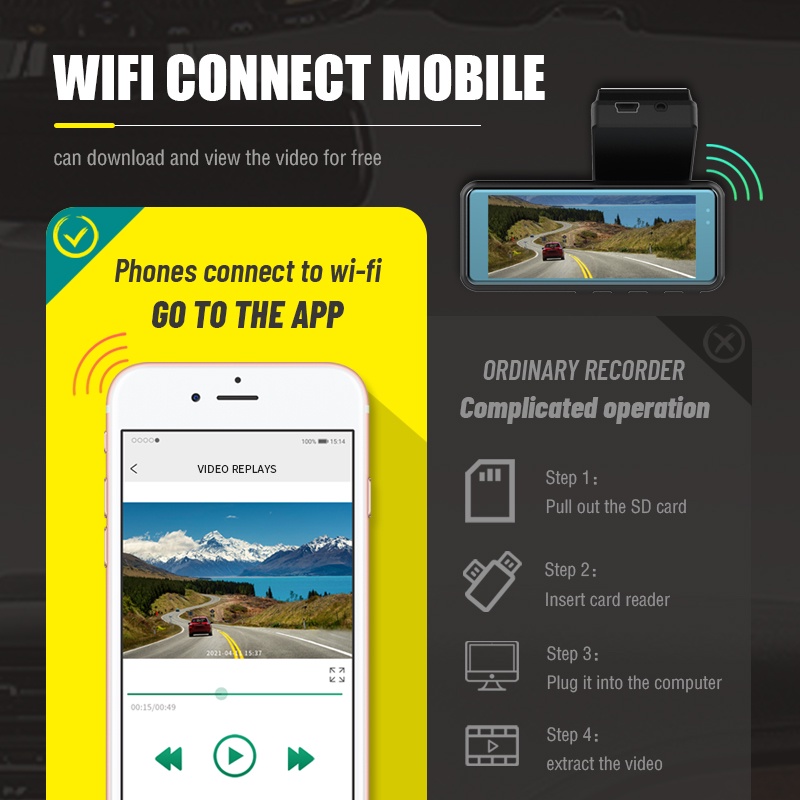 Camera hành trình kép ASAWIN S31 wifi DVR HD 1080P HD 170 độ tầm nhìn ban đêm IPS 13.16inch dành cho xe hơi