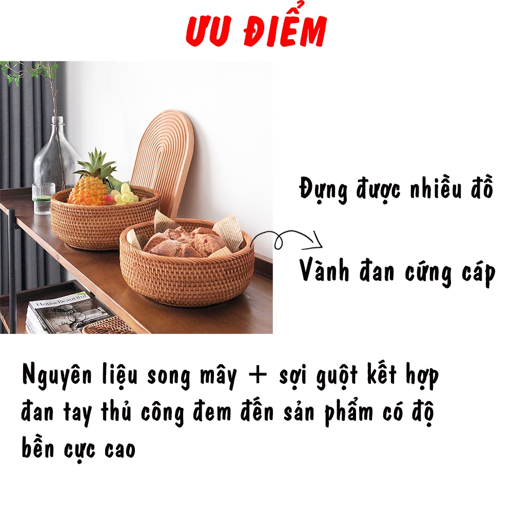 Rổ mây tre đan cao cấp đựng đồ khô, trái cây, bánh kẹo hạt - Rattan basket tray | Tre Làng