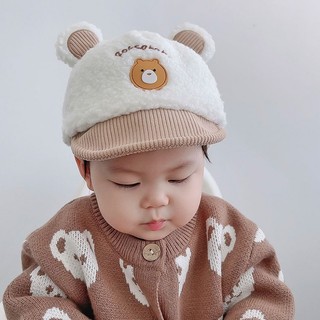Mũ lưỡi trai lông cừu mềm mại hình gấu đáng yêu cho bé