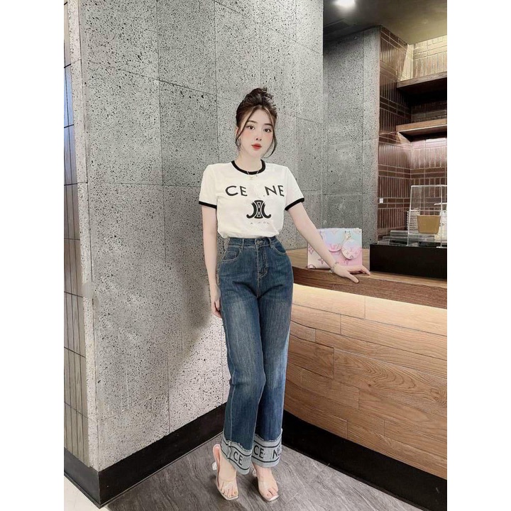 Quần jean nữ Nino Official Quần Xuông Thêu Lai siêu hót lưng siêu cao co giãn cực đẹp Dài 103cm