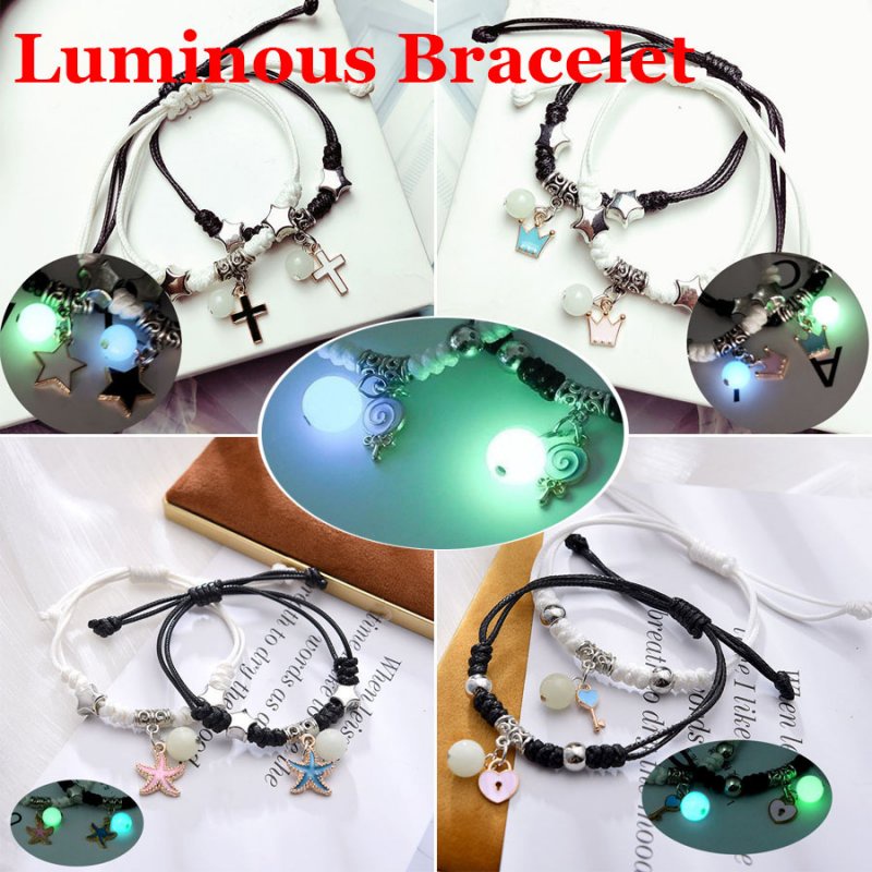 Set 2 Vòng Tay Dây Thừng Mặt Trăng Và Ngôi Sao Phát Sáng Trong Bóng Tối