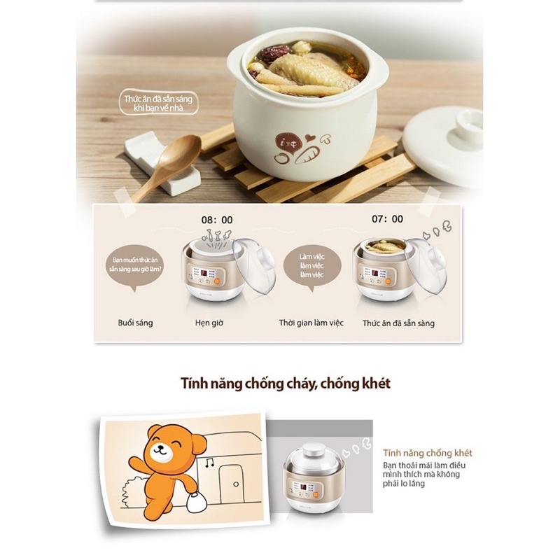 Nồi Nấu Chậm Đa Năng 4in1 Bear DDZ-A08G2 - Chính Hãng - Bảo Hành 18 Tháng