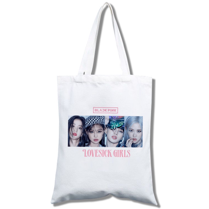 Túi Xách Vải Canvas Đeo Vai In Hình Blackpink JISOO LISA Ros JENNIE Sức Chứa Lớn Thời Trang Cá Tính Dành Cho Học Sinh