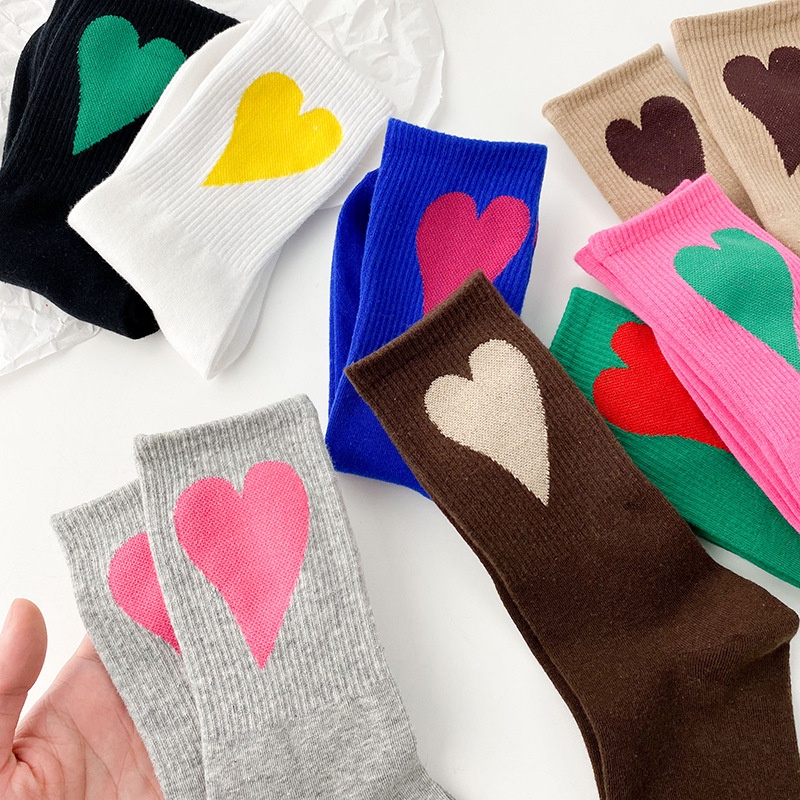 Vớ Cotton Cổ Cao Màu Trơn Họa Tiết Trái Tim Đơn Giản Thời Trang Cho Nam Và Nữ