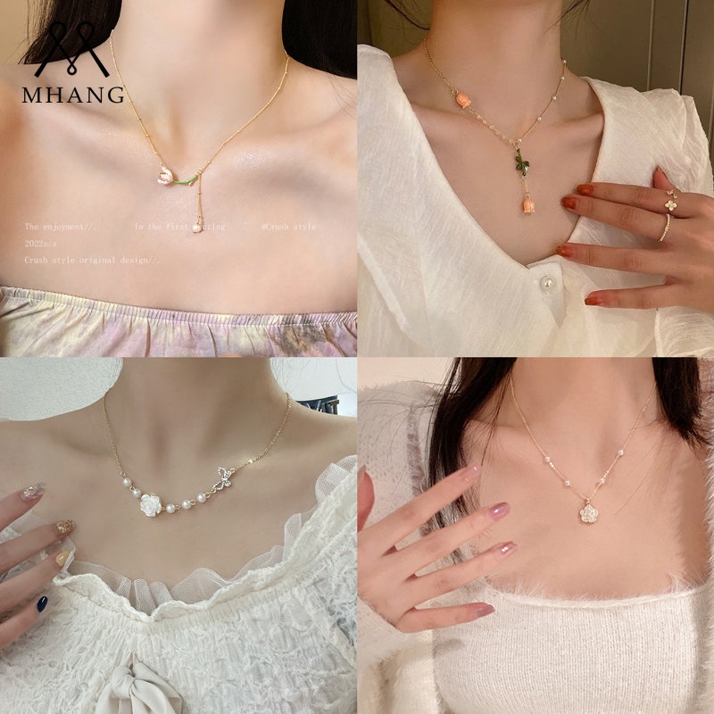 Vòng cổ Mặt Hoa Tulip Trắng Thanh Lịch Thời Trang Hàn Quốc Cho Nữ