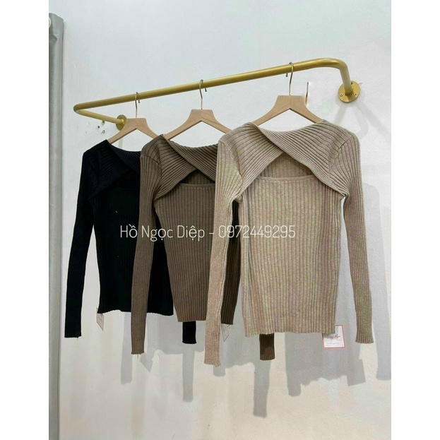 Áo thun gân len tăm xoắn cổ 3 màu, Áo len nữ tay dài kiểu xoắn ngực đẹp dáng ôm 🐬🐬🐬C9888