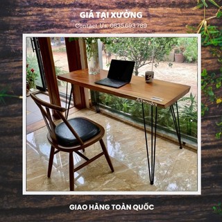 Bàn artwoodvn gỗ xà cừ nguyên tấm, khổ rộng 40-47cm, chân sắt hairpin cao 75cm