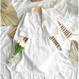 Set đầm + khoác trắng nút ngọc - Chitchitstore