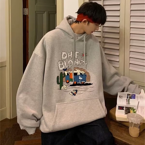 Áo hoodie Tay Dài Dáng Rộng In Chữ Tiếng Anh Đơn Giản Phong Cách Hàn Quốc Cho Nam